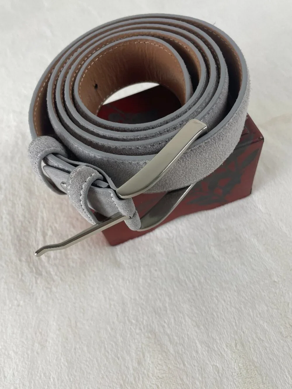 Ground Mind Mens Gray Suede Belt Size 46 Brushed‎ Silver Buckle Modern Uniform